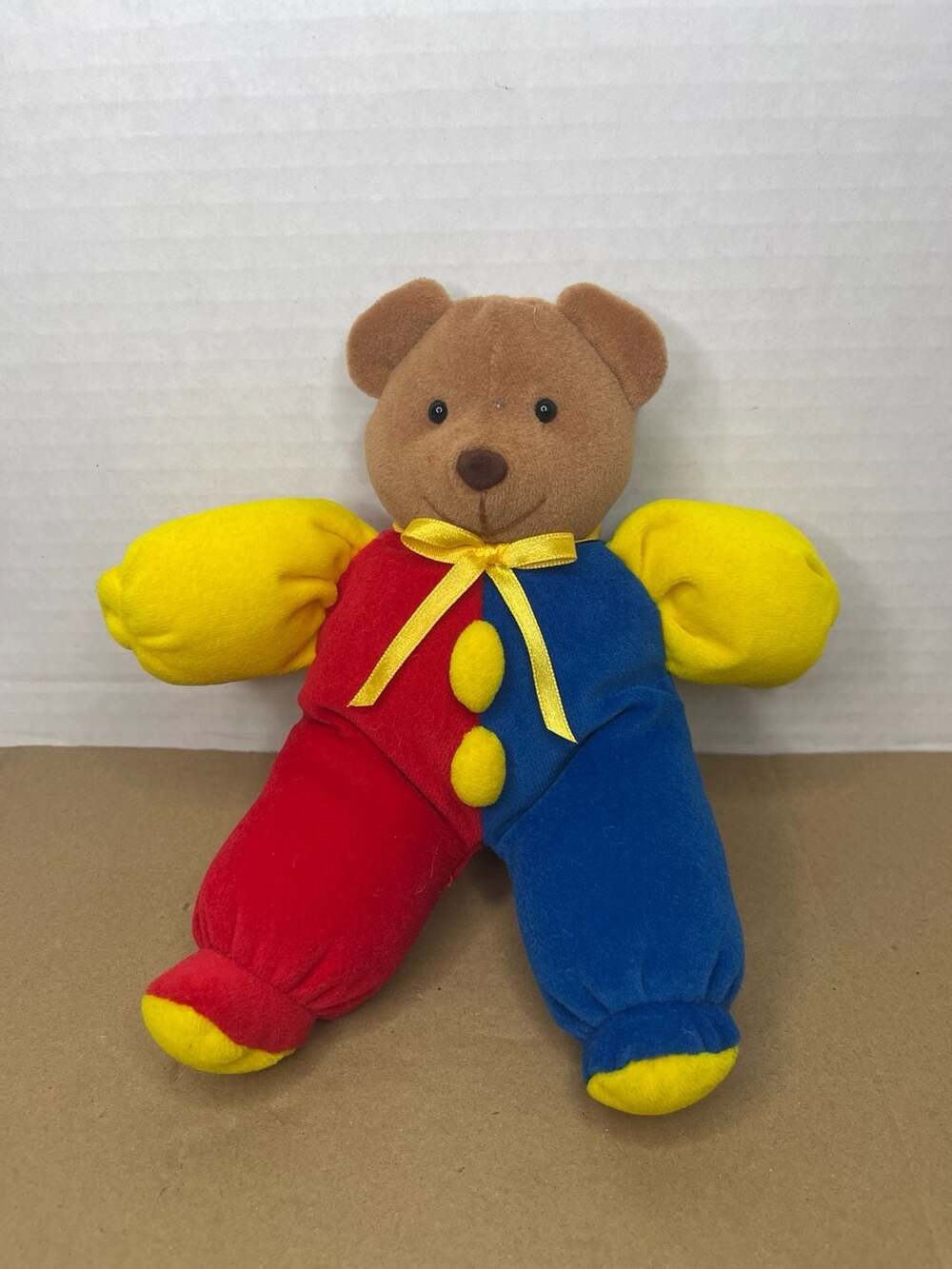 RARE FAO Schwarz New York Exclusive Velour Color Block Teddy Bear Plush Rattle